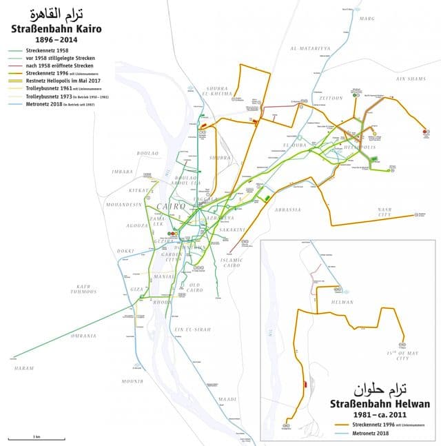 Mapa das estações de bonde do Cairo